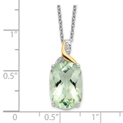 Brilliant Gemstones Sterling Silver with 14K Accent Rhodium-plated Green Quartz and Diamond 18 Inch Necklace with 2 Inch Extender QG2730-18