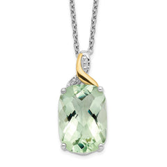 Brilliant Gemstones Sterling Silver with 14K Accent Rhodium-plated Green Quartz and Diamond 18 Inch Necklace with 2 Inch Extender QG2730-18