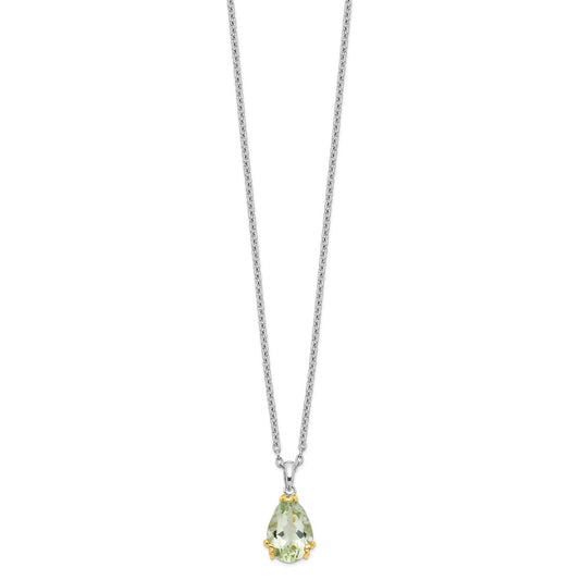 Brilliant Gemstones Sterling Silver with 14K Accent Rhodium-plated Green Quartz 18 Inch Necklace with 2 Inch Extender QG2732-18