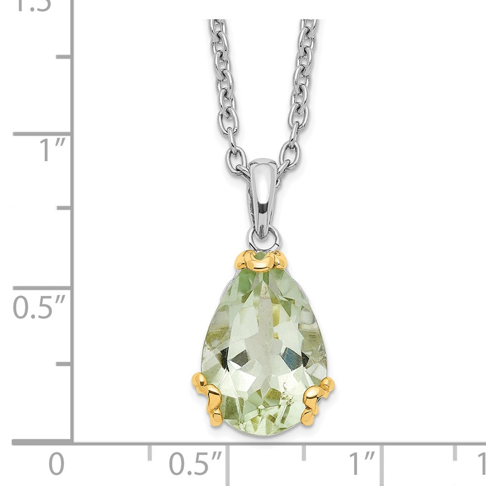 Brilliant Gemstones Sterling Silver with 14K Accent Rhodium-plated Green Quartz 18 Inch Necklace with 2 Inch Extender QG2732-18