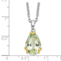 Brilliant Gemstones Sterling Silver with 14K Accent Rhodium-plated Green Quartz 18 Inch Necklace with 2 Inch Extender QG2732-18