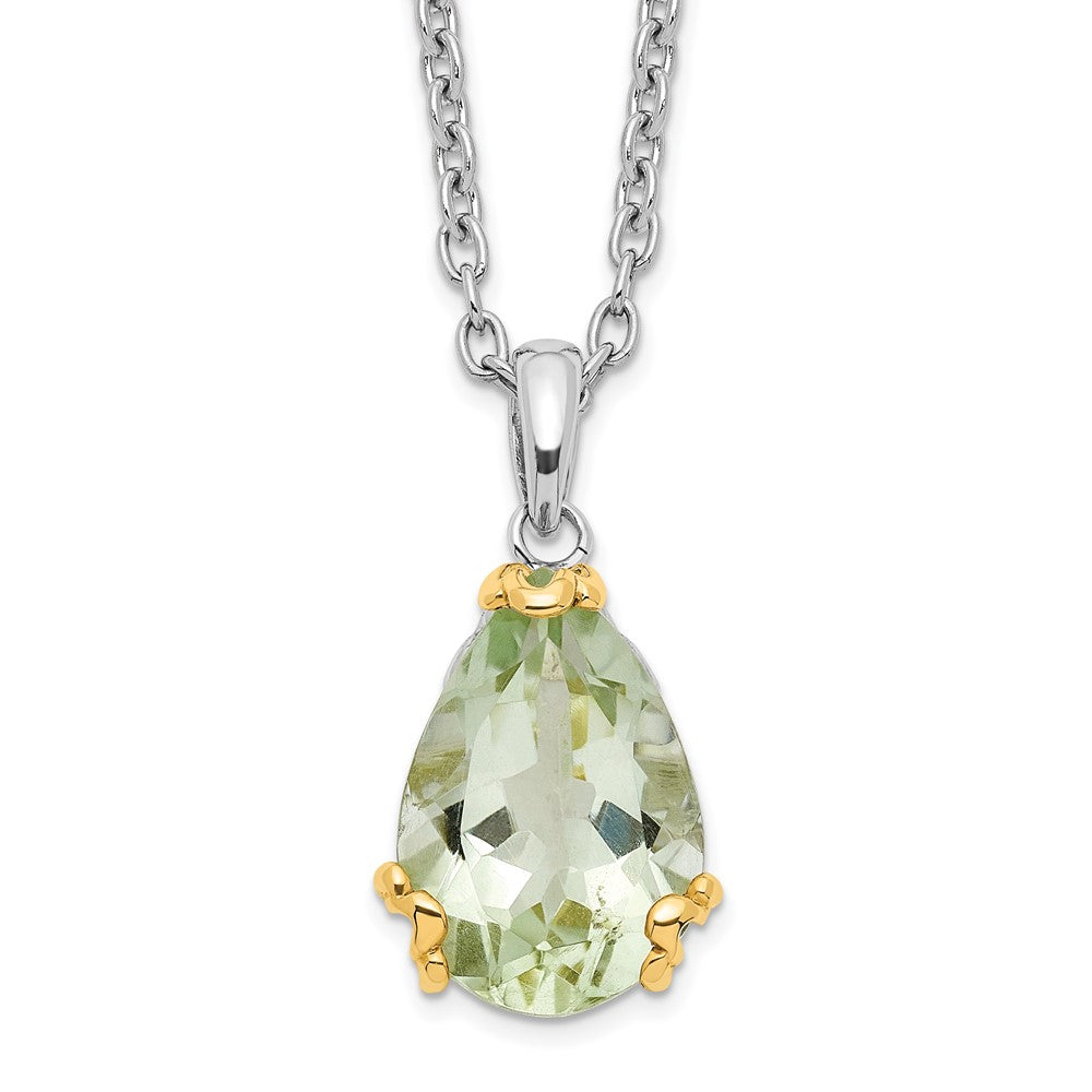 Brilliant Gemstones Sterling Silver with 14K Accent Rhodium-plated Green Quartz 18 Inch Necklace with 2 Inch Extender QG2732-18