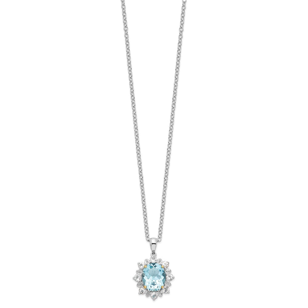 Brilliant Gemstones Sterling Silver with 14K Accent Rhodium-plated Sky Blue Topaz and White Topaz 18 Inch Necklace with 2 Inch Extender QG2736-18