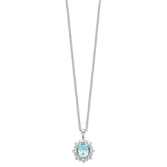 Brilliant Gemstones Sterling Silver with 14K Accent Rhodium-plated Sky Blue Topaz and White Topaz 18 Inch Necklace with 2 Inch Extender QG2736-18