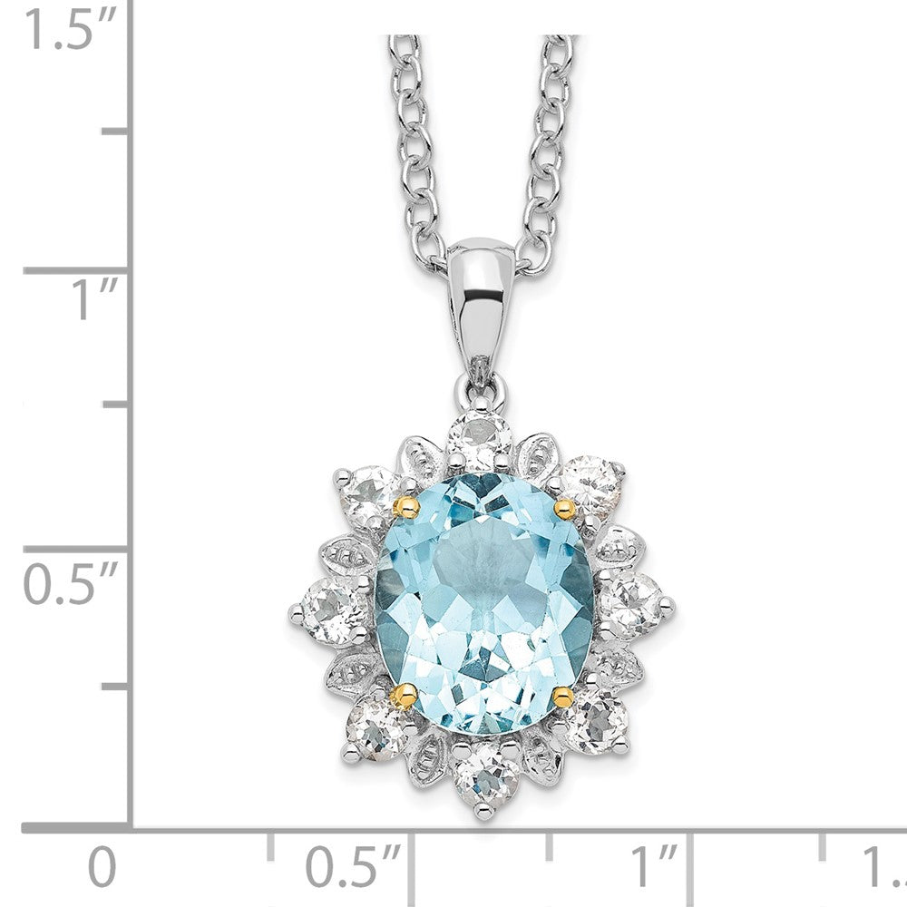 Brilliant Gemstones Sterling Silver with 14K Accent Rhodium-plated Sky Blue Topaz and White Topaz 18 Inch Necklace with 2 Inch Extender QG2736-18