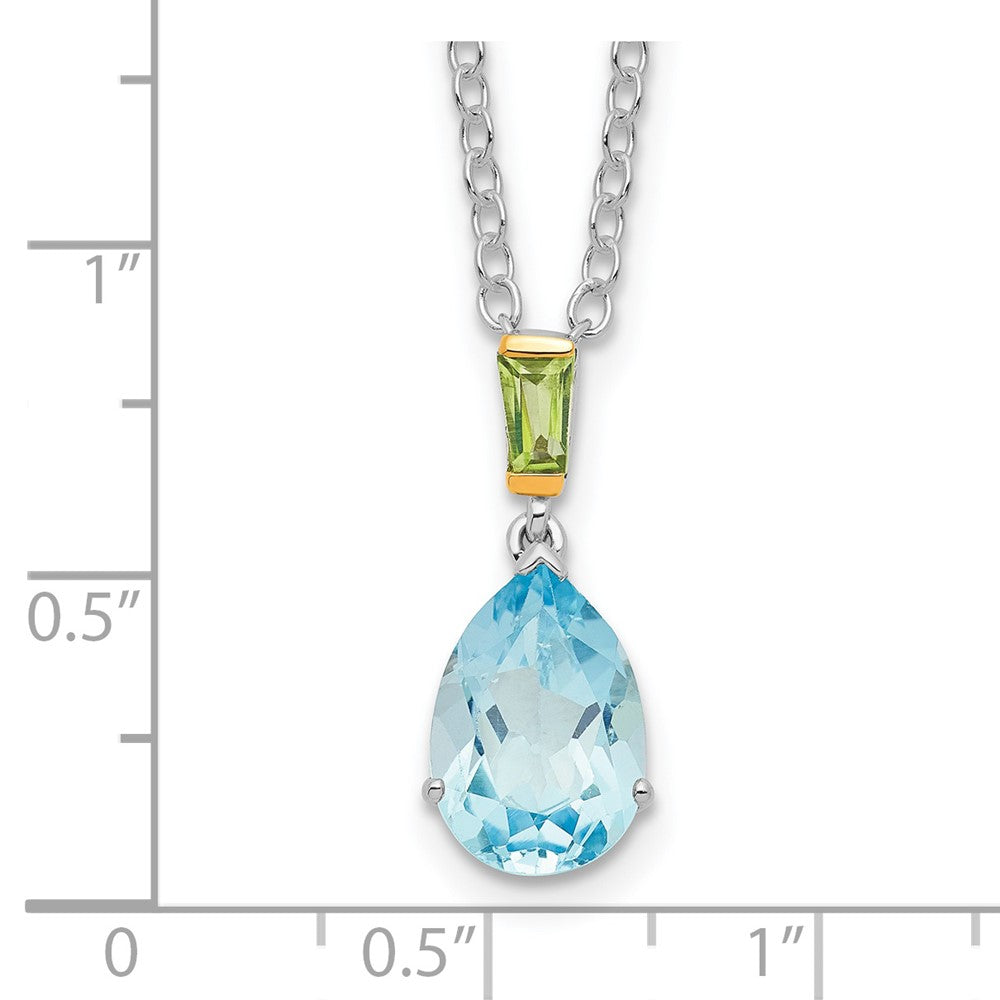 Brilliant Gemstones Sterling Silver with14K Accent Rhodium-plated Sky Blue Topaz and Peridot 18 Inch Necklace with 2 Inch Extender QG2738-18