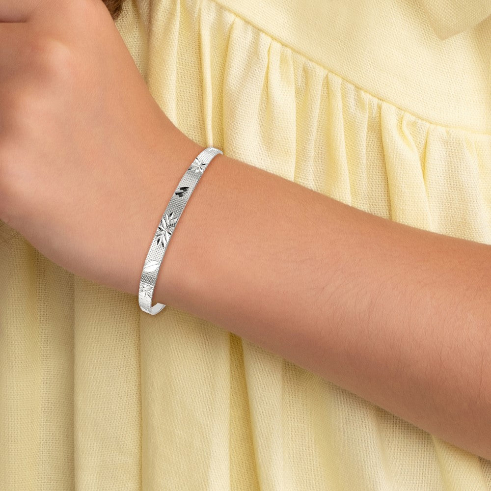 Sterling Silver D/C & Textured Bells Adjustable Children's Bangle Bracelet QG2820