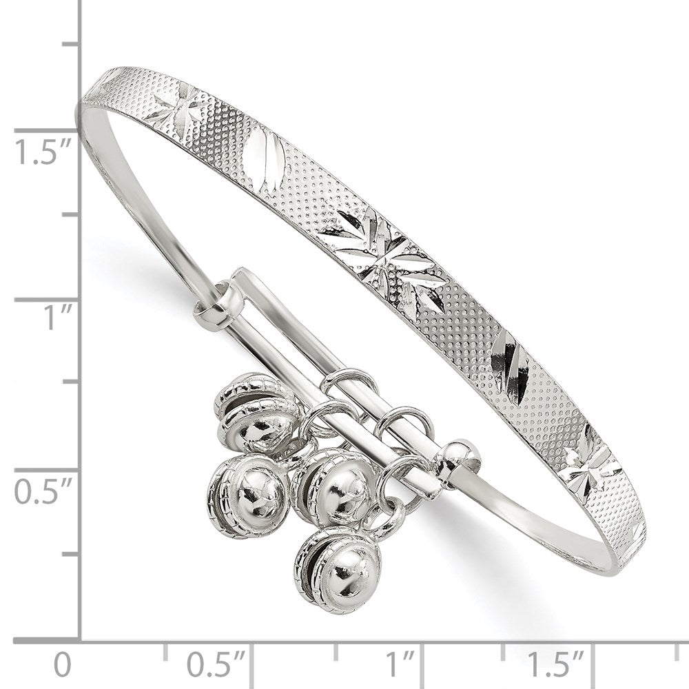 Sterling Silver D/C & Textured Bells Adjustable Children's Bangle Bracelet QG2820