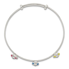 Sterling Silver Multi-color Enamel Teddy Bear Adjustable Children's Bangle QG2821