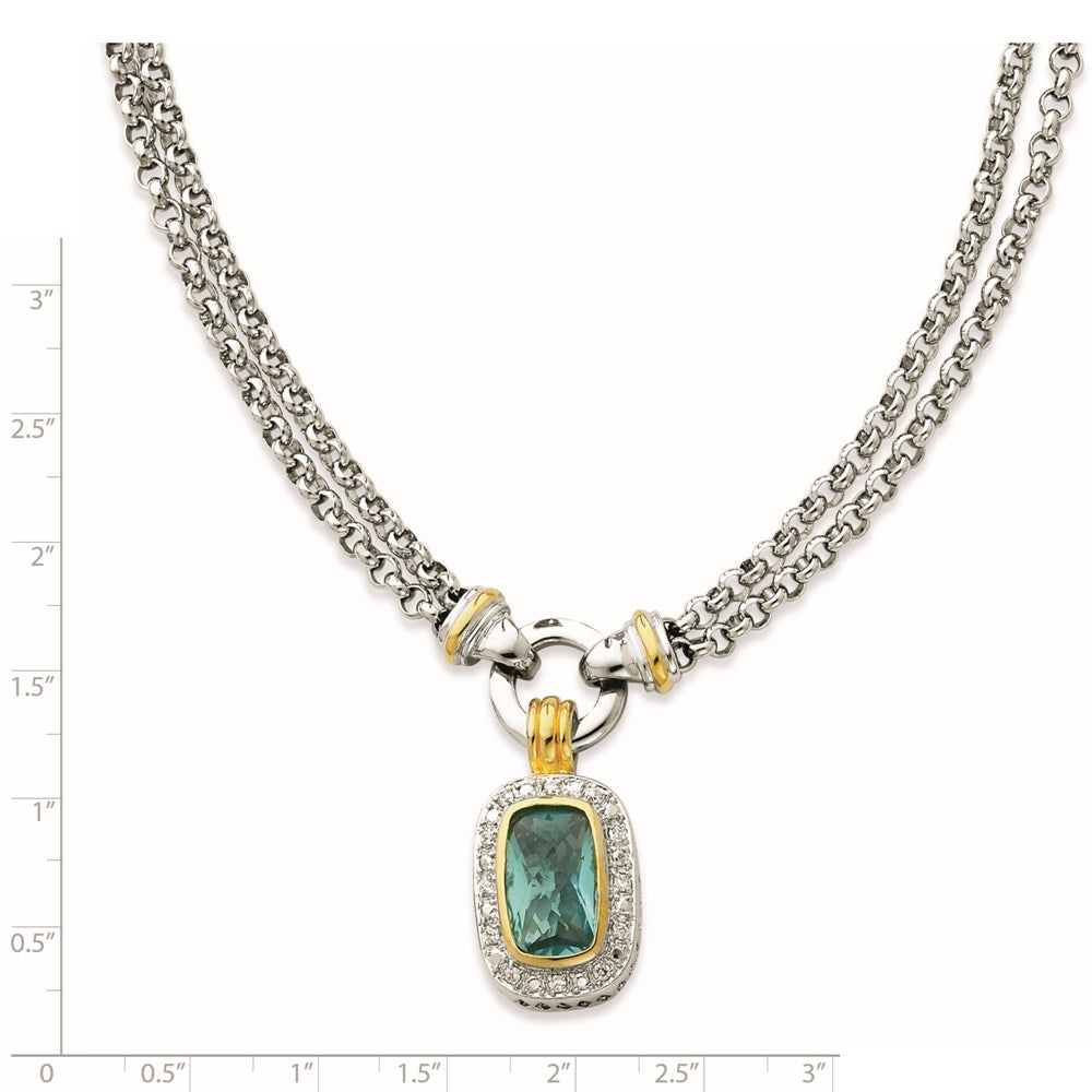 Sterling Silver Flash Gold-plated Clear and Blue CZ 16 inch Necklace QG2921-16