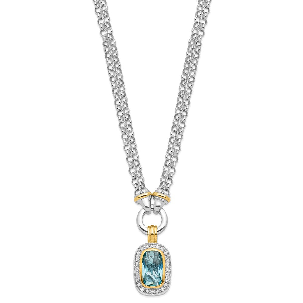Sterling Silver Flash Gold-plated Clear and Blue CZ 16 inch Necklace QG2921-16