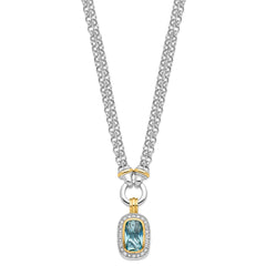 Sterling Silver Flash Gold-plated Clear and Blue CZ 16 inch Necklace QG2921-16