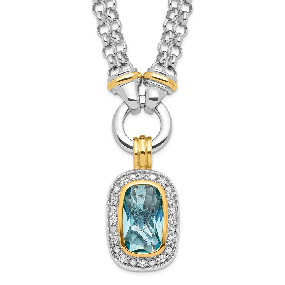 Sterling Silver Flash Gold-plated Clear and Blue CZ 16 inch Necklace QG2921-16