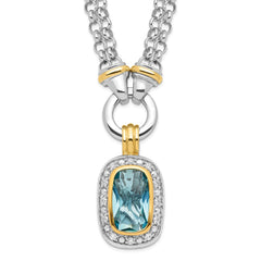 Sterling Silver Flash Gold-plated Clear and Blue CZ 16 inch Necklace QG2921-16