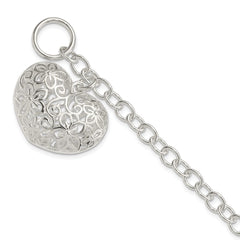 Sterling Silver Puffed Filigree Heart Toggle Bracelet QG2978-7.75