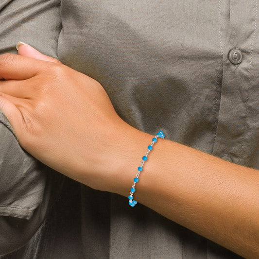 Sterling Silver Genuine Turquoise Bead Polished Bracelet QG2990-7.5