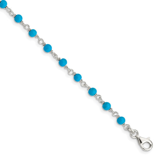 Sterling Silver Genuine Turquoise Bead Polished Bracelet QG2990-7.5