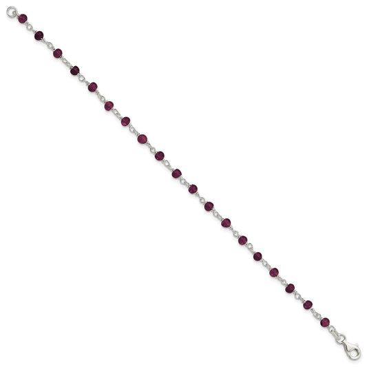 Sterling Silver Dark Red CZ Polished Bracelet QG2991-7.25