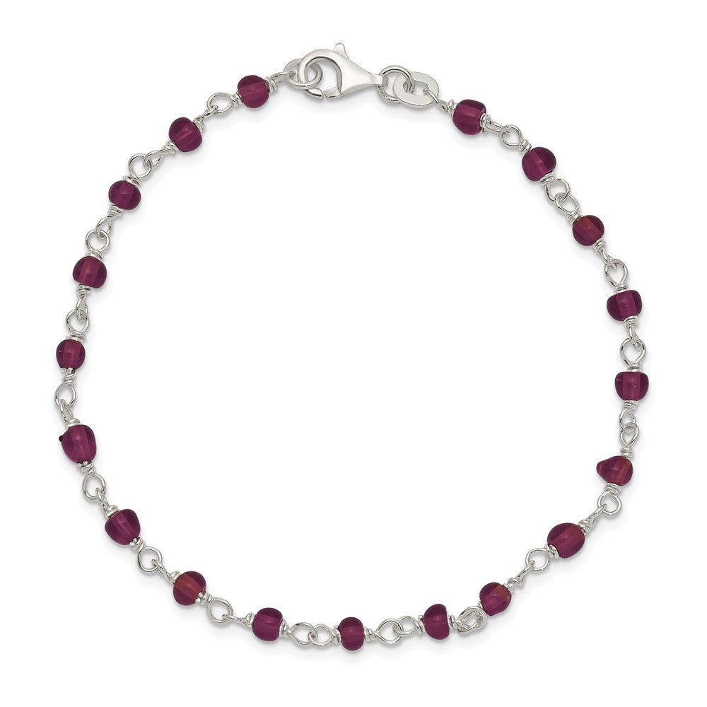 Sterling Silver Dark Red CZ Polished Bracelet QG2991-7.25