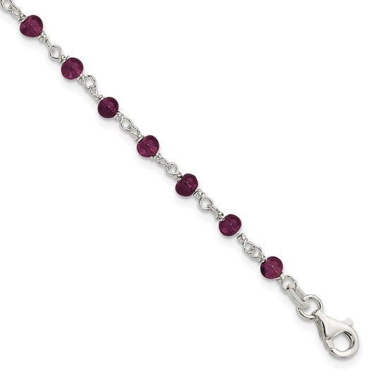 Sterling Silver Dark Red CZ Polished Bracelet QG2991-7.25