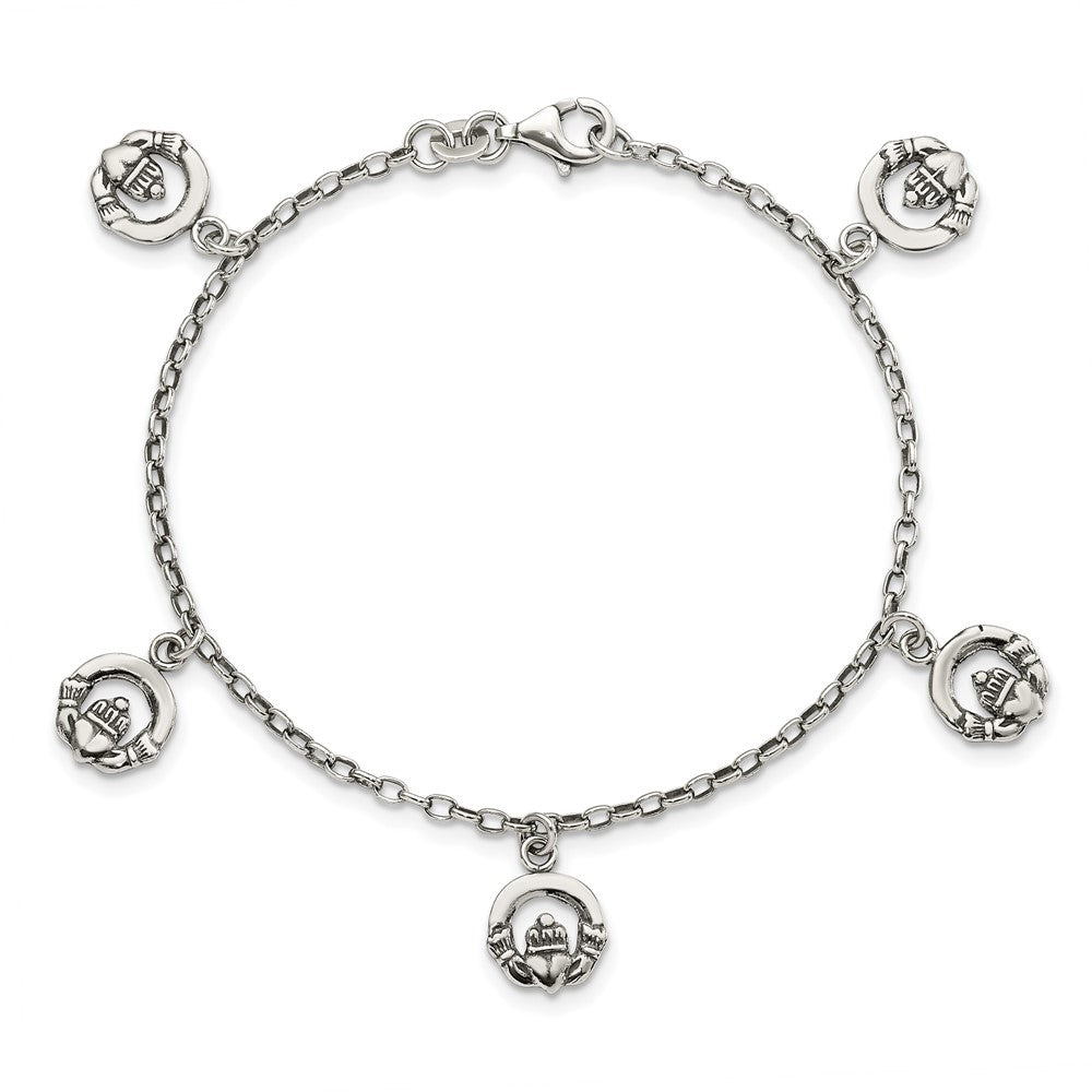 Sterling Silver Antiqued Claddagh Bracelet QG3005-7