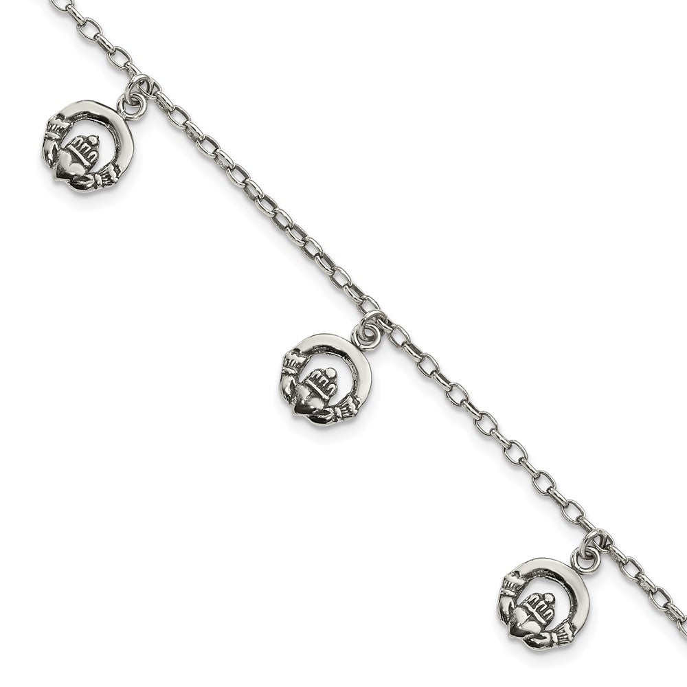 Sterling Silver Antiqued Claddagh Bracelet QG3005-7