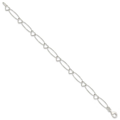 Sterling Silver Oval Link w/Hearts Bracelet QG3056-7.5