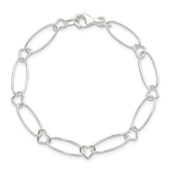 Sterling Silver Oval Link w/Hearts Bracelet QG3056-7.5