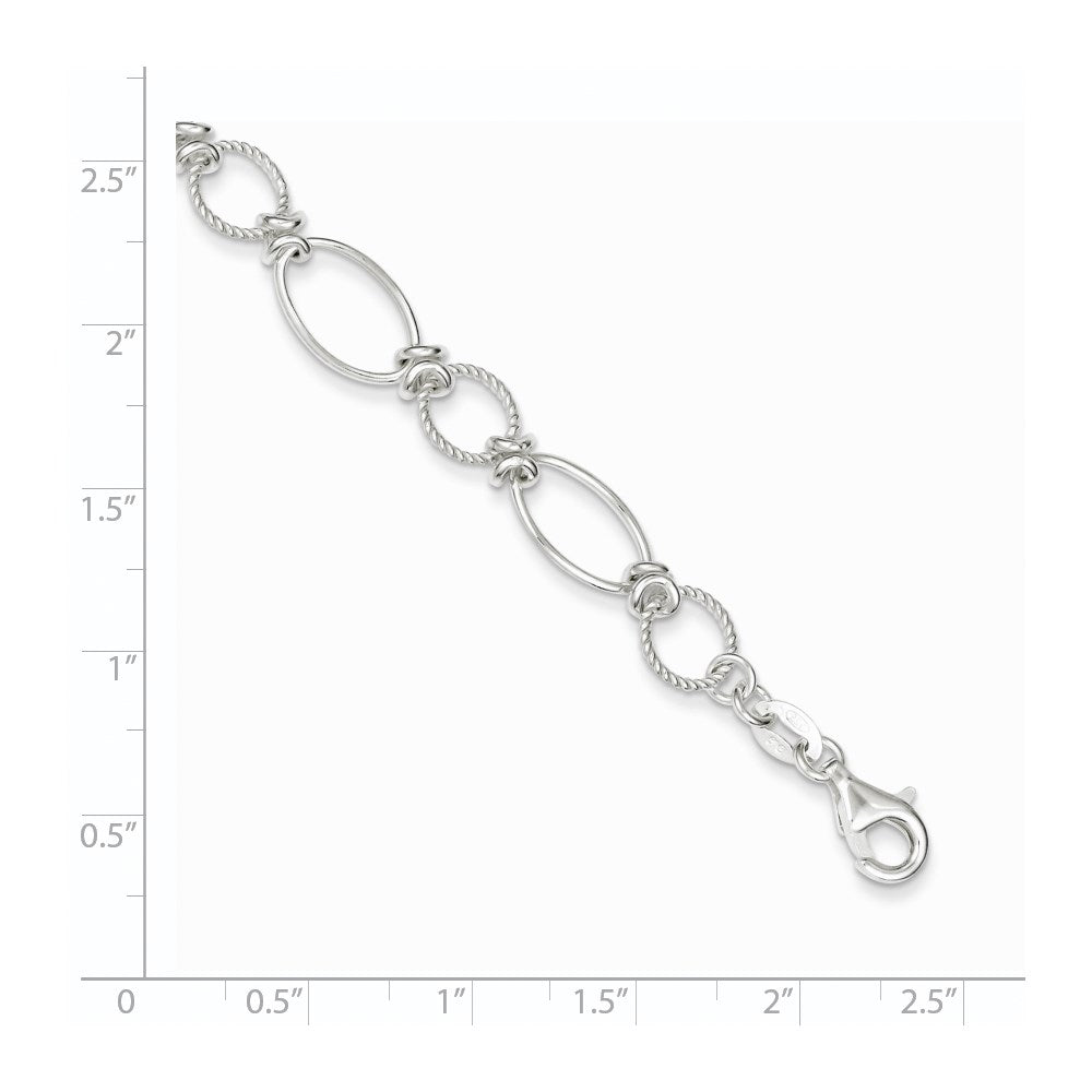 Sterling Silver Polished Textured Fancy Circle and Oval Link Bracelet QG3059-7.5