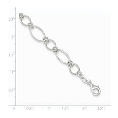 Sterling Silver Polished Textured Fancy Circle and Oval Link Bracelet QG3059-7.5