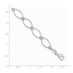 Sterling Silver Polished Textured Fancy Oval Link Bracelet QG3060-7.5