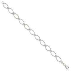 Sterling Silver Polished Textured Fancy Oval Link Bracelet QG3060-7.5