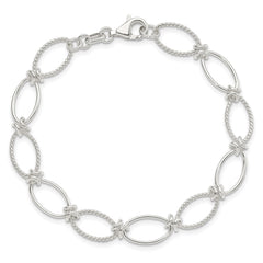 Sterling Silver Polished Textured Fancy Oval Link Bracelet QG3060-7.5