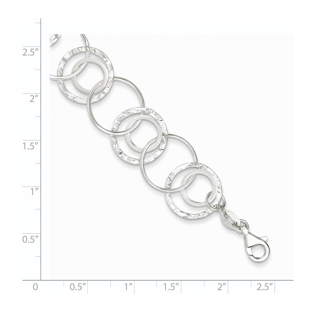 Sterling Silver Polished Textured Fancy Circle Link Bracelet QG3070-7.5