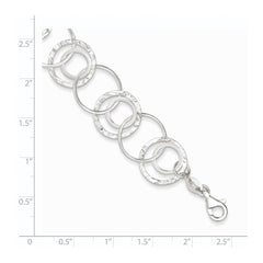 Sterling Silver Polished Textured Fancy Circle Link Bracelet QG3070-7.5