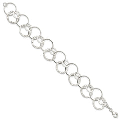 Sterling Silver Polished Textured Fancy Circle Link Bracelet QG3070-7.5