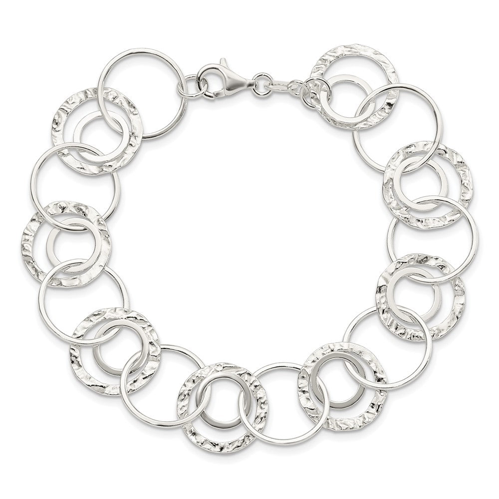 Sterling Silver Polished Textured Fancy Circle Link Bracelet QG3070-7.5