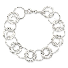 Sterling Silver Polished Textured Fancy Circle Link Bracelet QG3070-7.5