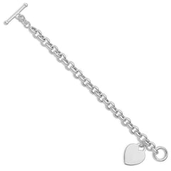 Sterling Silver Rhodium-plated Heart Toggle Bracelet QG3088R-7.5