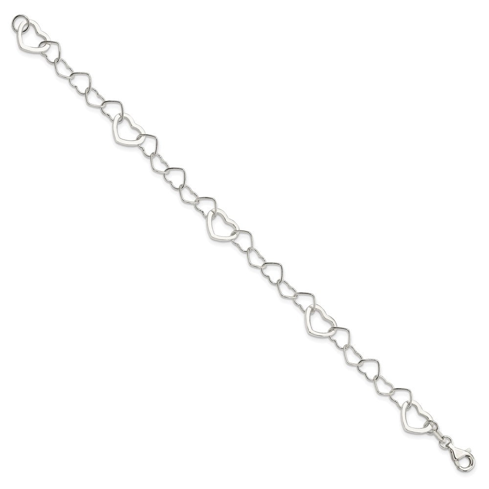 Sterling Silver Polished Fancy Link Heart Bracelet QG3099-7.5