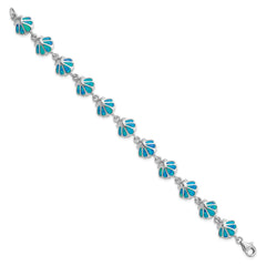 Sterling Silver Rhodium-plated 7in Created Blue Opal Inlay Shell Bracelet QG3112-7