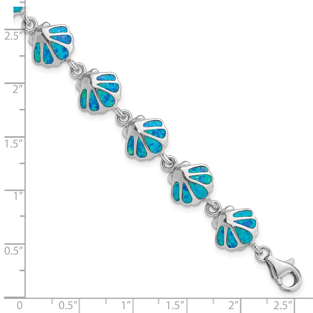 Sterling Silver Rhodium-plated 7in Created Blue Opal Inlay Shell Bracelet QG3112-7