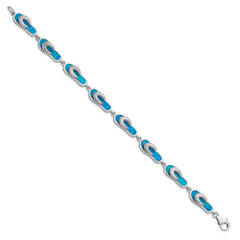 Sterling Silver Rhodium-plated 7in Created Blue Opal Inlay Sandal Bracelet QG3113-7