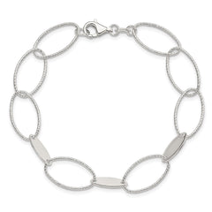 Sterling Silver Polished and Textured Oval Link Bracelet QG3237-7.5