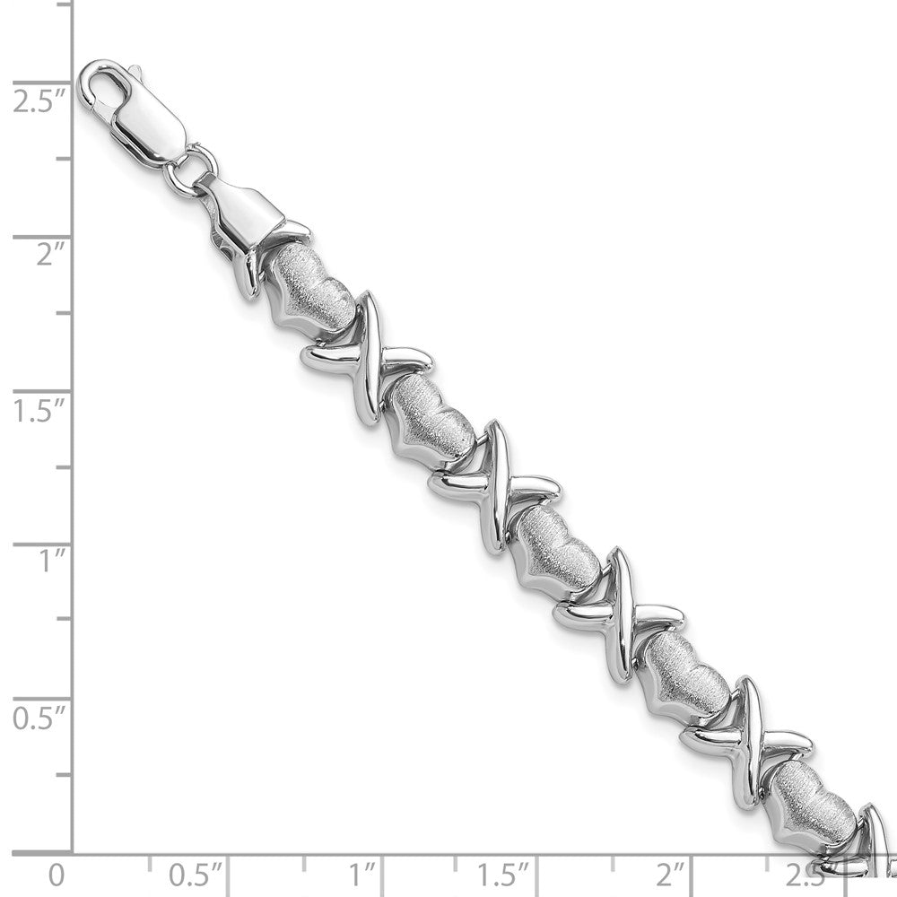 Sterling Silver Rhodium Polished and Brushed X's and Hearts Bracelet QG3249-7.25
