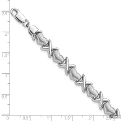 Sterling Silver Rhodium Polished and Brushed X's and Hearts Bracelet QG3249-7.25