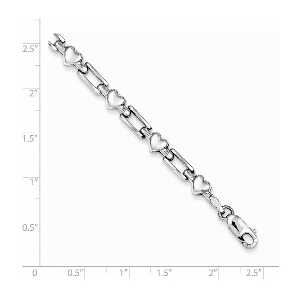 Sterling Silver Rhodium Polished Hearts and Squares Bracelet QG3250-7.25