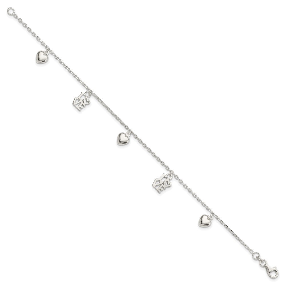 Sterling Silver Heart and LOVE Charm Bracelet QG3260-7.5