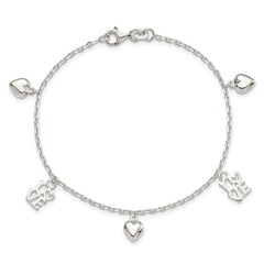 Sterling Silver Heart and LOVE Charm Bracelet QG3260-7.5