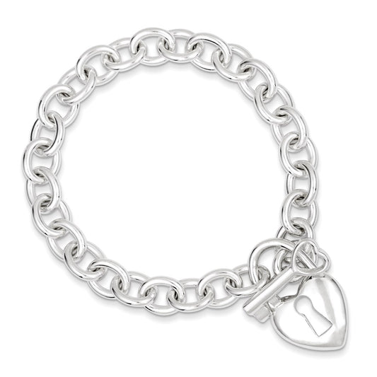 Sterling Silver Polished Heart and Key Bracelet QG3281-7.5